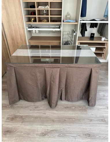 Ropa de Mesa Camilla Moderna Antimanchas color Chocolate con Camino Gris Plata