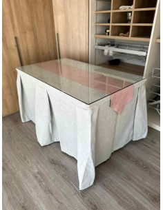 Ropa de Mesa Camilla Moderna Antimanchas color Gris Perla con Camino Rosa