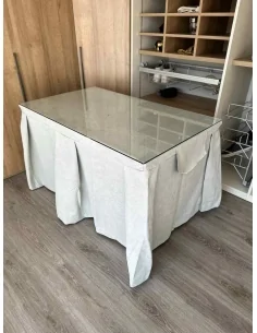 Ropa de Mesa Camilla Moderna Antimanchas color Gris Perla con Camino Gris Perla