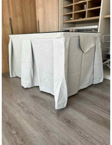 Ropa de Mesa Camilla Moderna Antimanchas color Gris Perla con Camino Gris Perla