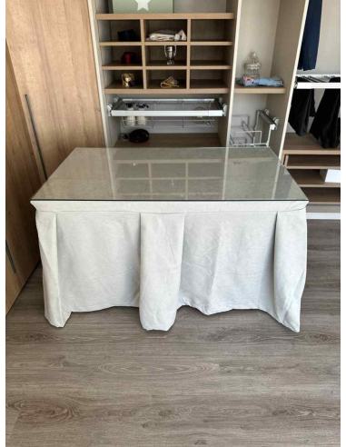 Ropa de Mesa Camilla Moderna Antimanchas color Gris Perla con Camino Gris Perla