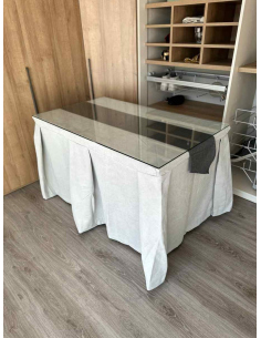 Ropa de Mesa Camilla Moderna Antimanchas color Gris Perla con Camino Marengo