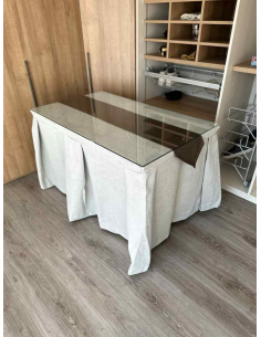 Ropa de Mesa Camilla Moderna Antimanchas color Gris Perla con Camino Chocolate