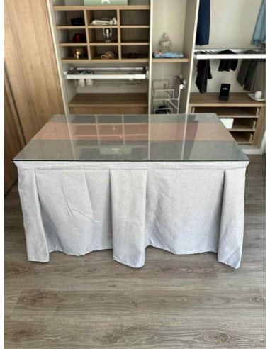 Ropa de Mesa Camilla Moderna Antimanchas color Gris Plata con Camino Rosa