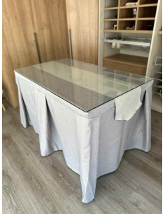 Ropa de Mesa Camilla Moderna Antimanchas color Gris Plata con Camino Gris Perla