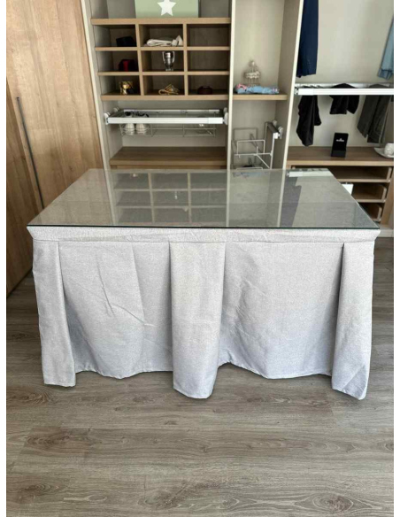 Ropa de Mesa Camilla Moderna Antimanchas color Gris Plata con Camino Gris Plata