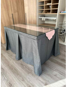 Ropa de Mesa Camilla Moderna Antimanchas color Marengo con Camino Rosa