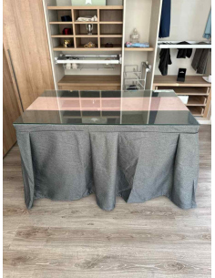 Ropa de Mesa Camilla Moderna Antimanchas color Marengo con Camino Rosa 2