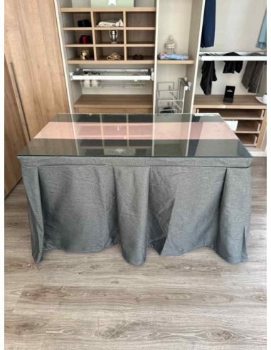 Ropa de Mesa Camilla Moderna Antimanchas color Marengo con Camino Rosa