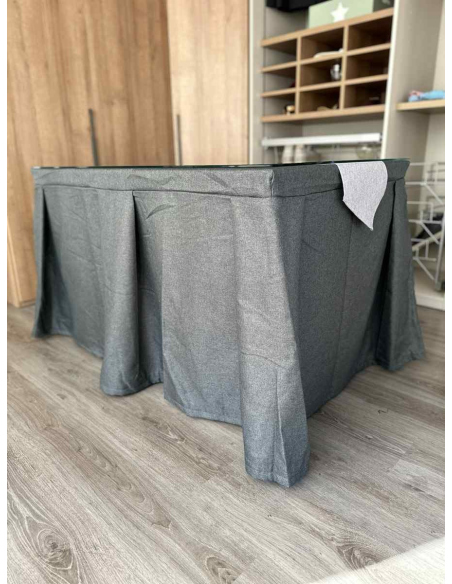 Ropa de Mesa Camilla Moderna Antimanchas color Marengo con Camino Gris Plata