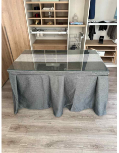 Ropa de Mesa Camilla Moderna Antimanchas color Marengo con Camino Gris Plata 2