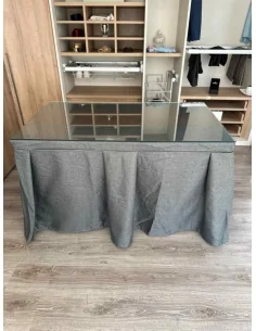 Ropa de Mesa Camilla Moderna Antimanchas color Marengo con Camino Chocolate 2