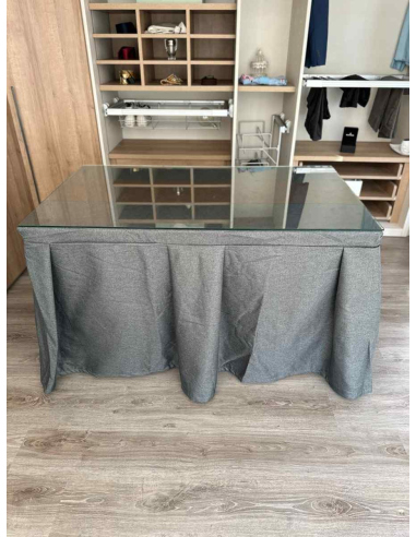 Ropa de Mesa Camilla Moderna Antimanchas color Marengo con Camino Chocolate