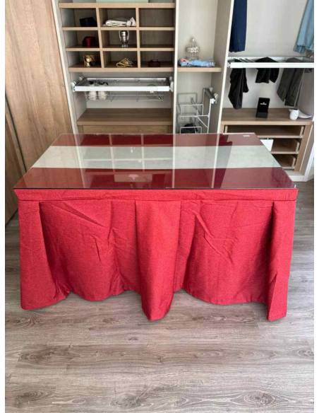 Ropa de Mesa Camilla Moderna Antimanchas color Rojo con Camino Gris Perla