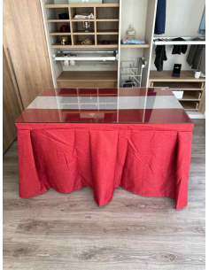 Ropa de Mesa Camilla Moderna Antimanchas color Rojo con Camino Gris Plata 2