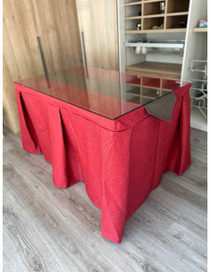 Ropa de Mesa Camilla Moderna Antimanchas color Rojo con Camino Chocolate