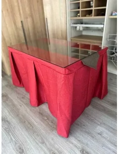 Ropa de Mesa Camilla Moderna Antimanchas color Rojo con Camino Chocolate