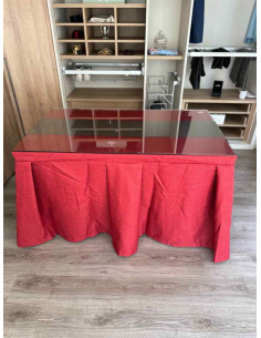 Ropa de Mesa Camilla Moderna Antimanchas color Rojo con Camino Chocolate 2