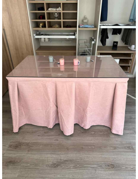 Ropa de Mesa Camilla Moderna Antimanchas color Rosa con Camino Rosa