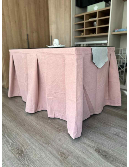 Ropa de Mesa Camilla Moderna Antimanchas color Rosa con Camino Gris Perla