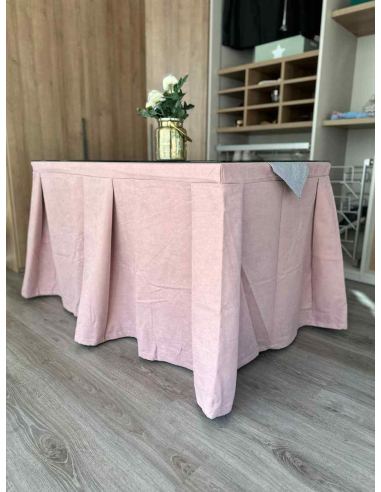Ropa de Mesa Camilla Moderna Antimanchas color Rosa con Camino Gris Plata