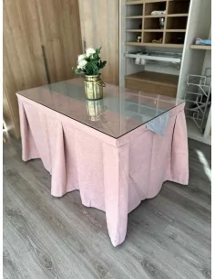Ropa de Mesa Camilla Moderna Antimanchas color Rosa con Camino Gris Plata