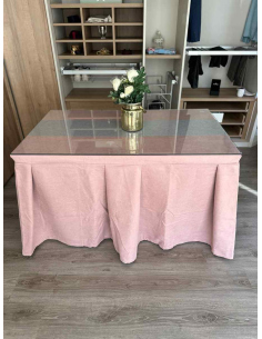 Ropa de Mesa Camilla Moderna Antimanchas color Rosa con Camino Gris Plata 2