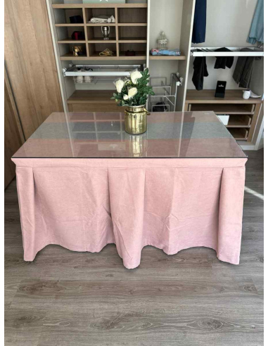 Ropa de Mesa Camilla Moderna Antimanchas color Rosa con Camino Gris Plata