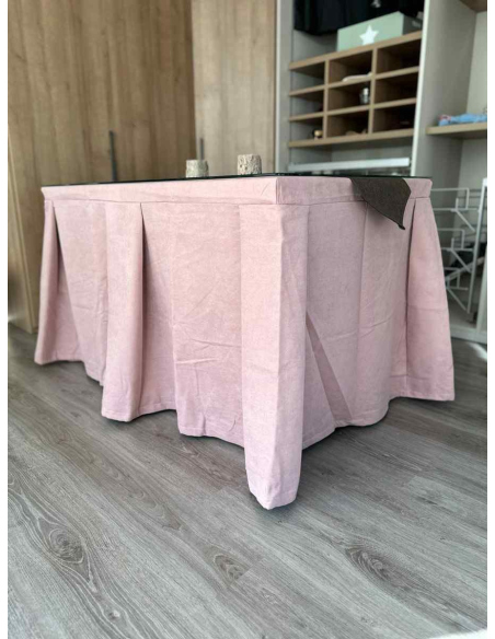 Ropa de Mesa Camilla Moderna Antimanchas color Rosa con Camino Chocolate