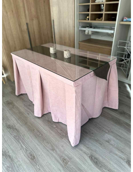 Ropa de Mesa Camilla Moderna Antimanchas color Rosa con Camino Chocolate