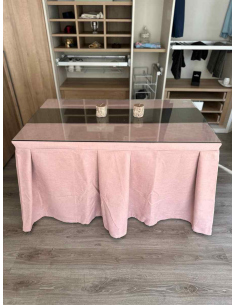 Ropa de Mesa Camilla Moderna Antimanchas color Rosa con Camino Chocolate 2