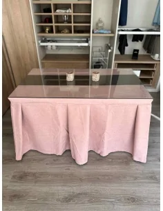 Ropa de Mesa Camilla Moderna Antimanchas color Rosa con Camino Chocolate 2