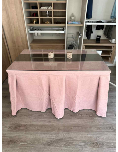 Ropa de Mesa Camilla Moderna Antimanchas color Rosa con Camino Chocolate