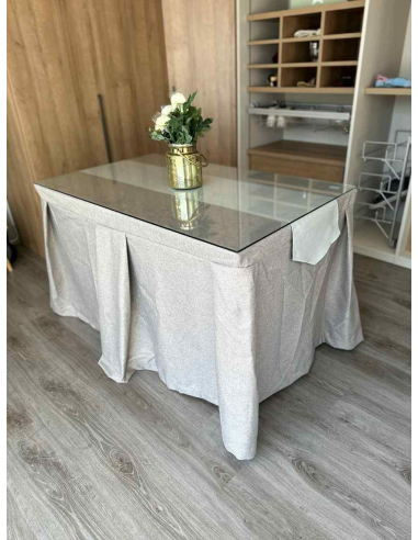 Ropa de Mesa Camilla Moderna Antimanchas color Visión con Camino Gris Perla