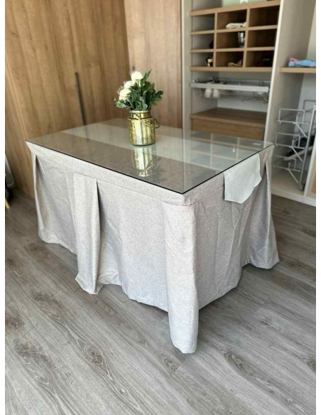 Ropa de Mesa Camilla Moderna Antimanchas color Visión con Camino Gris Perla