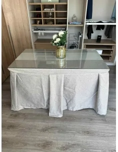 Ropa de Mesa Camilla Moderna Antimanchas color Visión con Camino Gris Perla 2