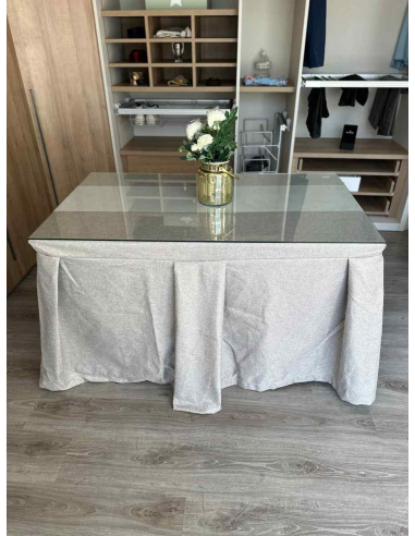 Ropa de Mesa Camilla Moderna Antimanchas color Visión con Camino Gris Perla