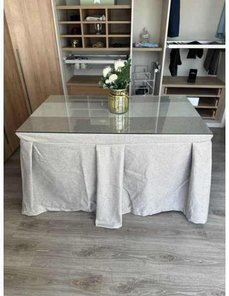 Ropa de Mesa Camilla Moderna Antimanchas color Visión con Camino Gris Perla