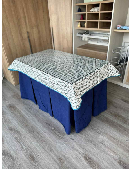 Conjunto Doble Grueso 10 Pliegues Azul con Tapete Geo