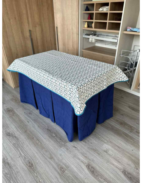 Conjunto Doble Grueso 10 Pliegues Azul con Tapete Geo