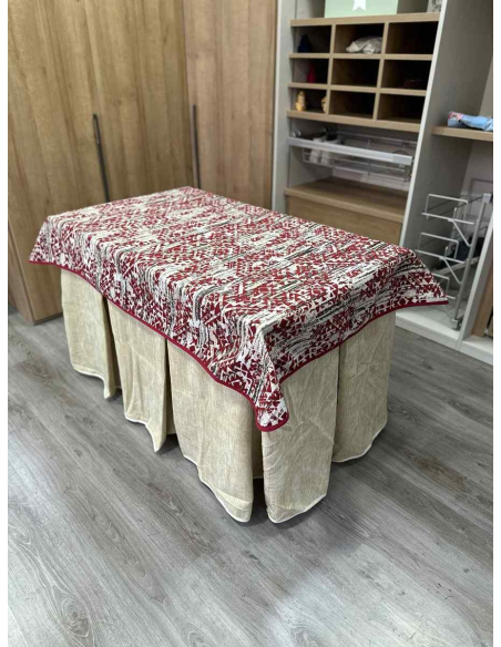 Conjunto Doble Grueso 10 Pliegues Beige con Tapete Mosaico