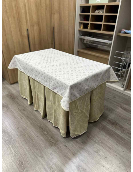 Conjunto Doble Grueso 10 Pliegues Beige con Tapete Lazos