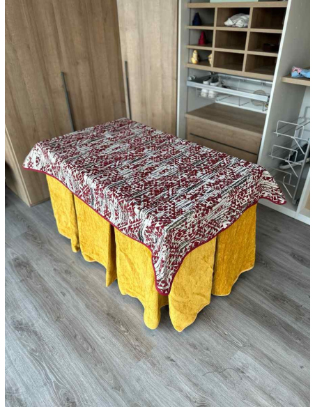 Conjunto Doble Grueso 10 Pliegues Mostaza con Tapete Mosaico