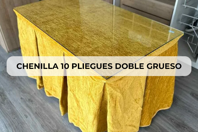 Ropa de mesa de camilla tejiido chenilla doble grueso con 10 pliegues