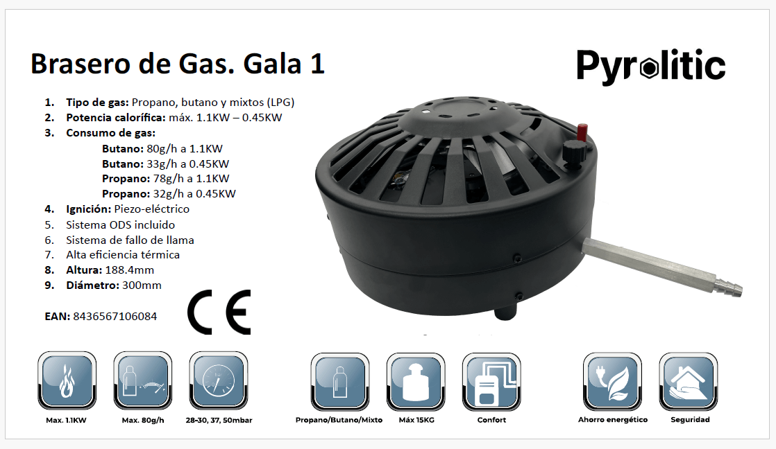 Brasero Gas Pyrolitic Gala  2024 - Comprar Brasero de Gas